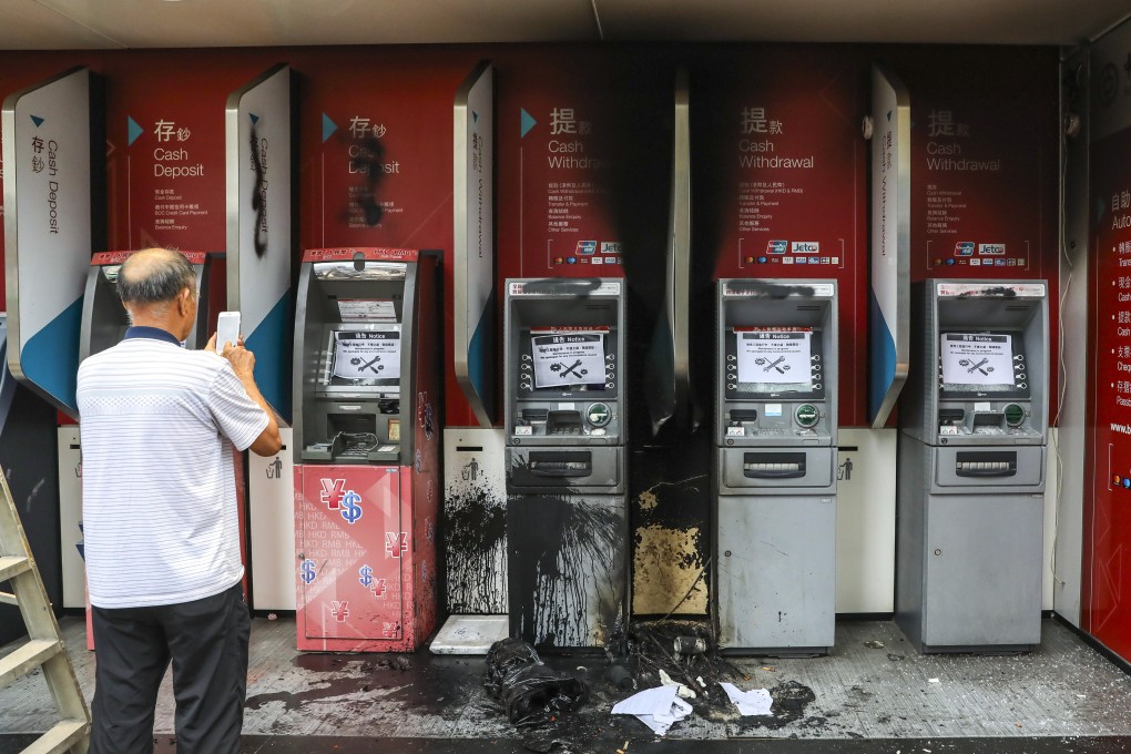 Bank of China ATMs in Tsuen Wan were damaged during a protest on October 13. Photo: K.Y. Cheng