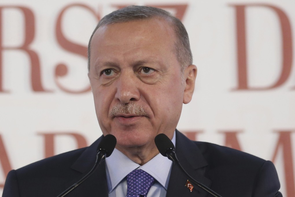 Turkish President Recep Tayyip Erdogan addresses a summit in Istanbul on Saturday, October 19. Photo: AP
