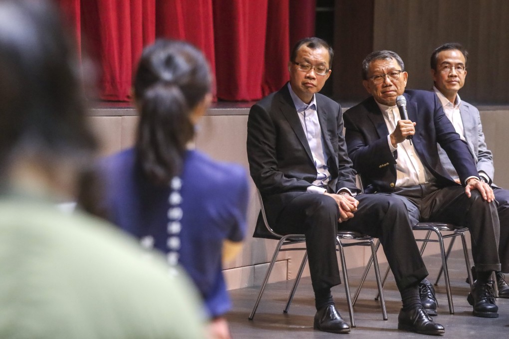 The head of Chinese University, Professor Rocky Tuan Sung-chi (second right), has been forced by student activists to condemn “police brutality”. Photo: K. Y. Cheng