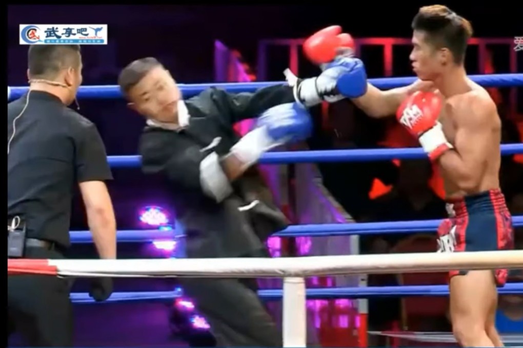 Chinese MMA fighter ‘A Hu’ punches kung fu ‘master’ Tang Duoji. Photos: YouTube/Fight Commentary Breakdowns