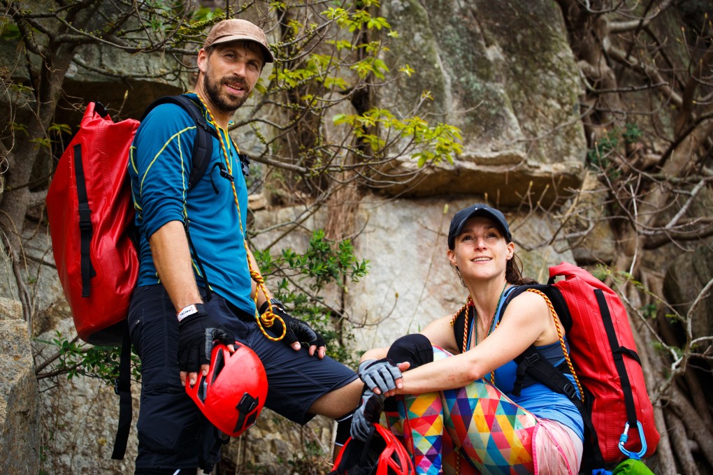 Paul Niel and Esther Roling on Chung Hom Kok Beach during their coasteering trip around Hong Kong Island. Photo: Tessa Chan