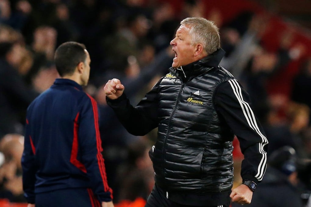 Sheffield United manager Chris Wilder celebrates after his side’s win against Arsenal. Photo: Reuters