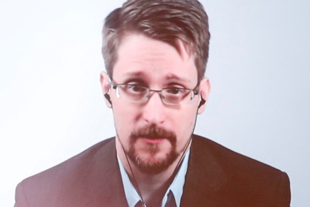 Edward Snowden speaks via video link as he takes part in a discussion about his book ‘Permanent Record’ with German journalist Holger Stark in Berlin. File photo: Reuters