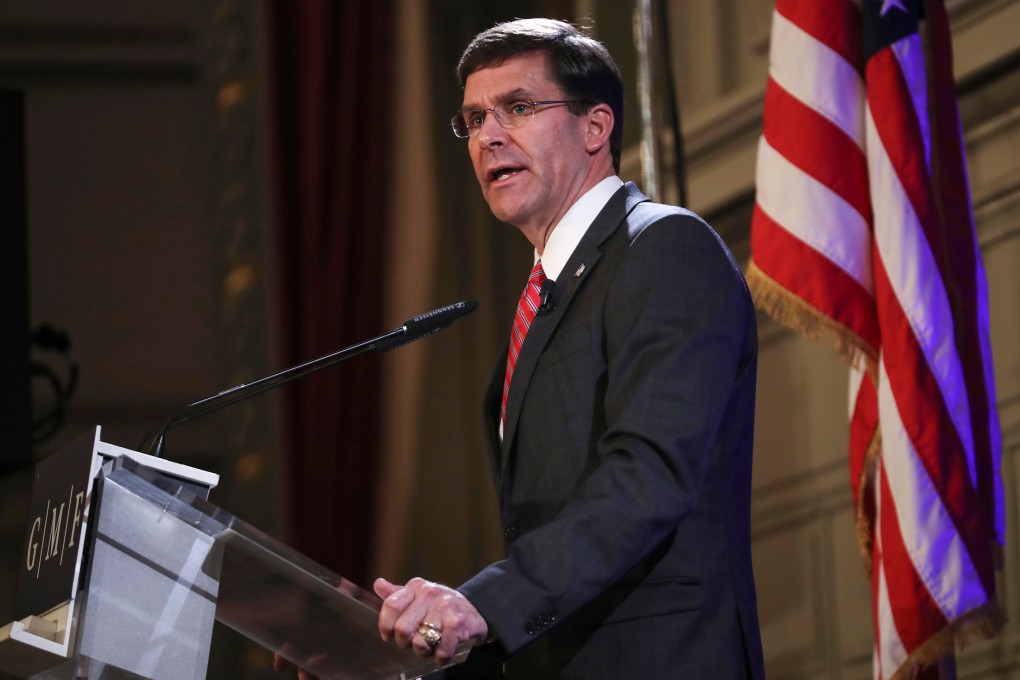 US Secretary for Defence Mark Esper speaks at the Concert Noble in Brussels. Photo: AFP