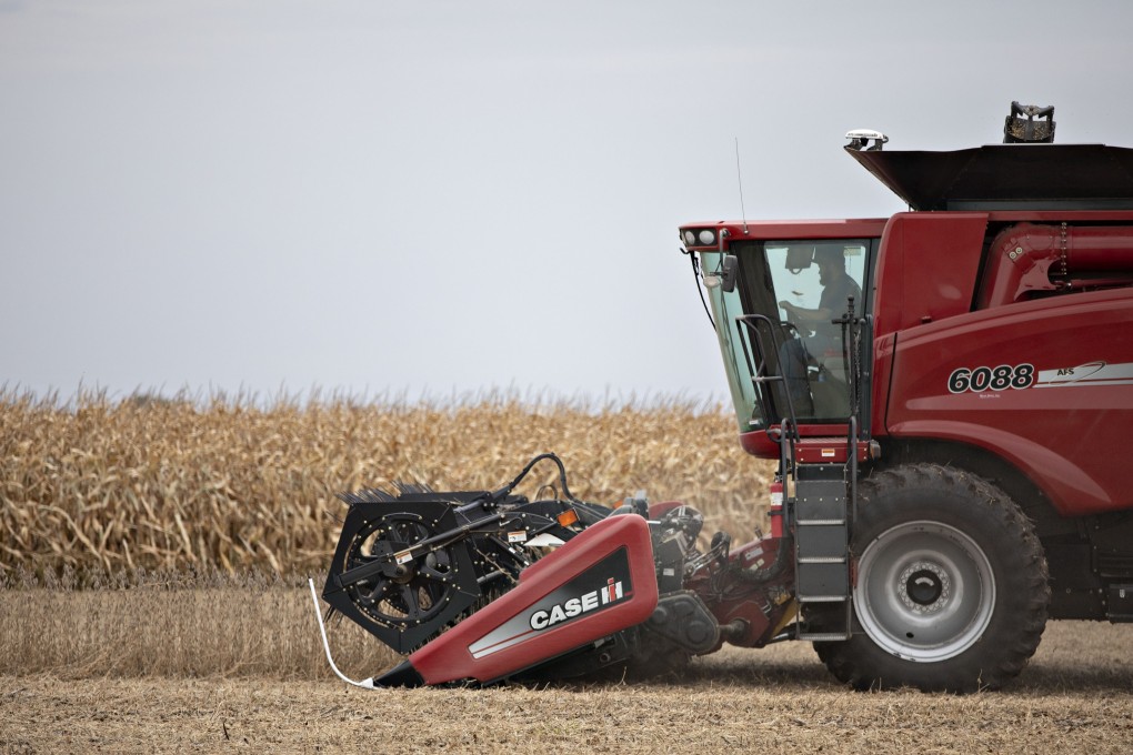 A farmer harvesting soybeans in Wyanet, Illinois, on Saturday. Photo: Bloomberg