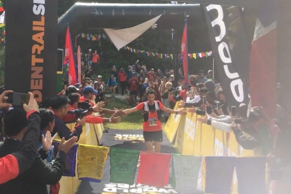 Kilian Jornet crosses the line first to win the Golden Trail Series. Photo: Mark Agnew