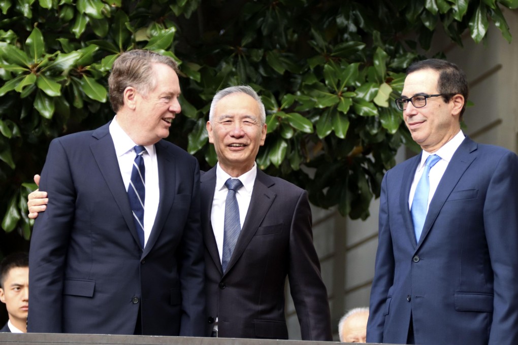 US Trade Representative Robert Lighthizer, Chinese Vice Premier Liu He and US Treasury Secretary Steven Mnuchin during trade talks in Washington in October. Photo: Kyodo