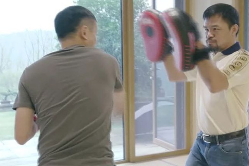 Manny Pacquiao holds the mitts for Jack Ma during a workout in the video. Photo: Manny Pacquiao/Instagram