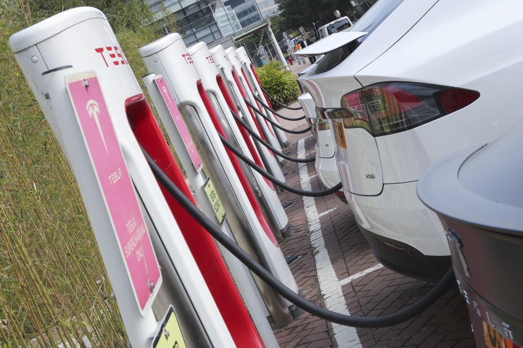 Tesla Supercharging station at Science Park, Tai Po. Hong Kong’s plans to ban the sale of all fossil fuel cars over the next 20 years. Photo: K. Y. Cheng
