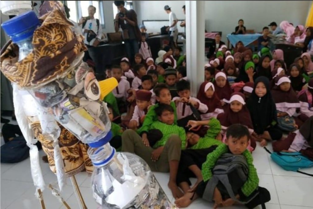 Puppets made out of plastic are displayed in a primary school in Mataram on Lombok Island, Indonesia. Photo: Sasak Puppeteer School