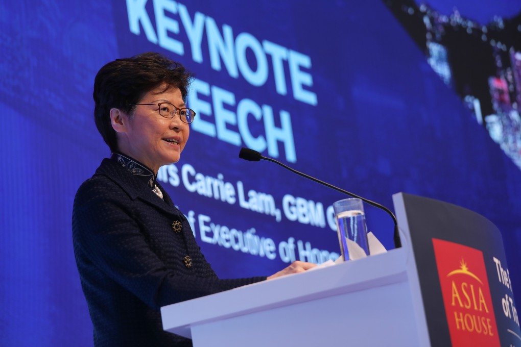 Chief Executive Carrie Lam delivers her speech at the Future of Trade conference. Photo: Xiaomei Chen
