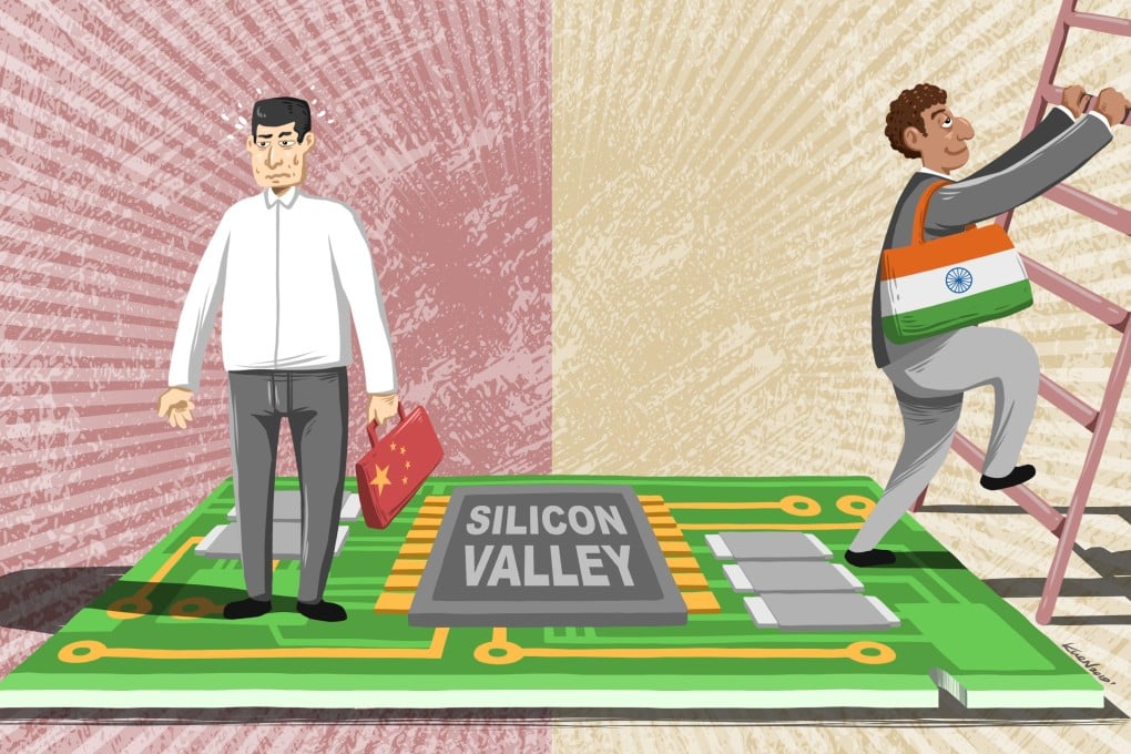 Chinese tech workers lag behind their Indian counterparts in Silicon Valley, despite outnumbering Indian science and engineering PhD graduates three to one in the US. Illustration: Lau Ka-kuen