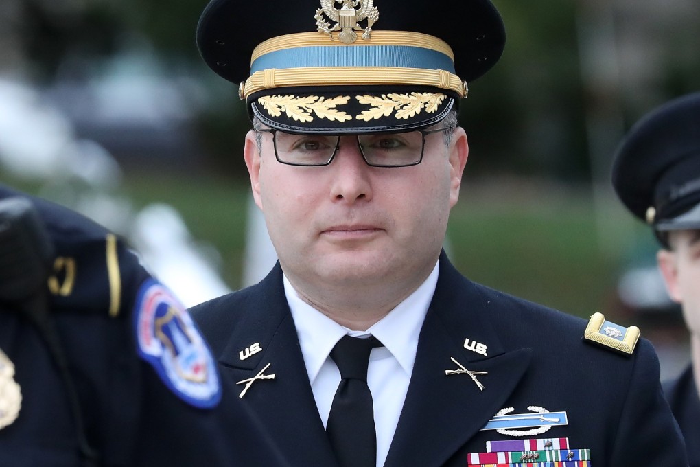 Lieutenant Colonel Alexander Vindman, director for European Affairs at the National Security Council, arriving at the US Capitol on Tuesday. Photo: AFP