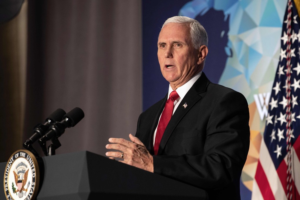 US Vice-President Mike Pence speaks on the future of the US relationship with China at the Wilson Centre in Washington on October 24. Photo: AFP