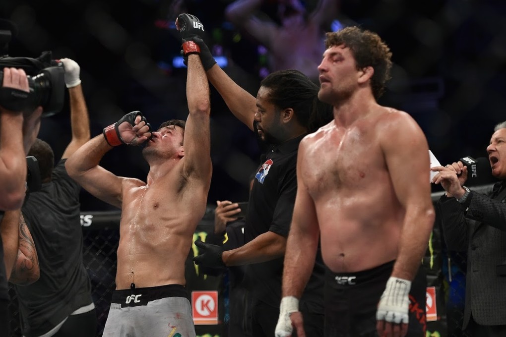 Demian Maia celebrates as Ben Askren looks dejected. Photo: SingaporeMaven