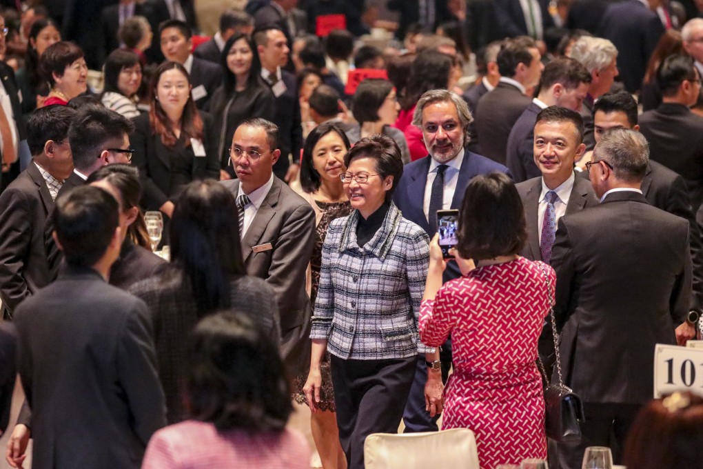 Chief Executive Carrie Lam attends a lunch with the business community at the Hong Kong Convention and Exhibition Centre. Photo: May Tse