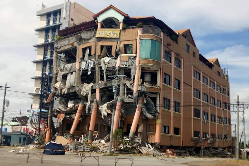 The damaged Eva's Hotel in Kidapawan, north Cotabato province, Philippines, after the third strong quake this month jolted the region. Photo: AP