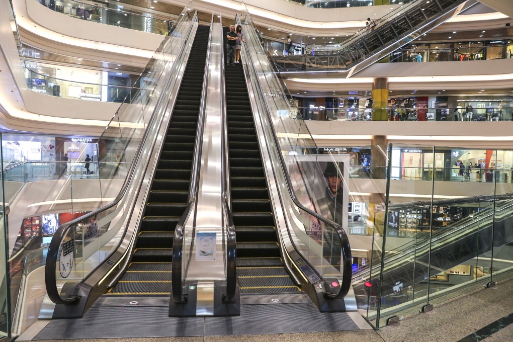Empty shops at the Times Square shopping centre in Hong Kong’s Causeway Bay district on 9 September 2019, as the city’s street protests – in their third month then – drive visitors and shoppers away. Photo: Sam Tsang