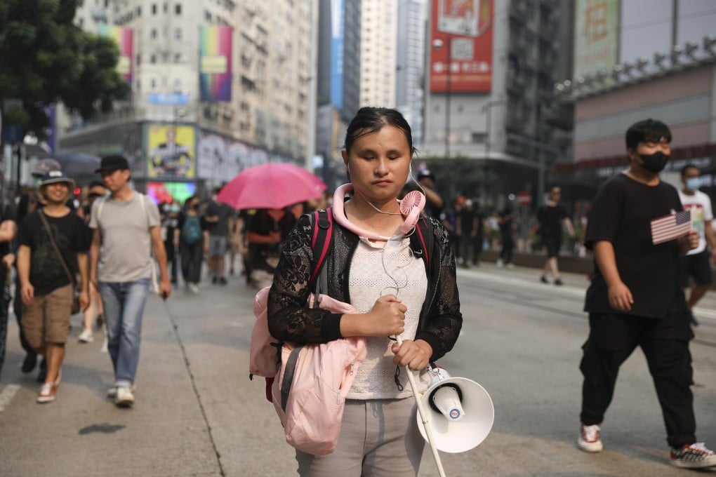 Lawyer Joy Luk at a protest in Causeway Bay, on September 29. Photo: Nora Tam
