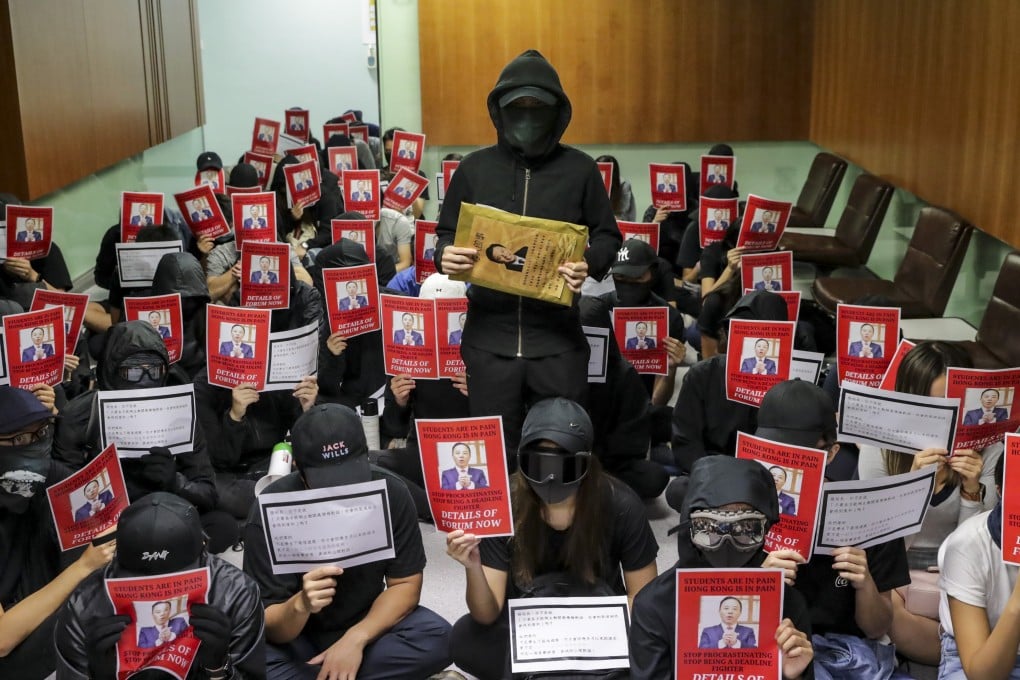Students set up camp outside the HKU president’s office after threatening a day earlier to escalate action over his response to the protests. Photo: Edmond So