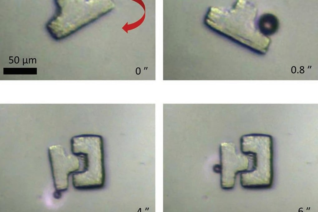 Chinese researchers have created a “bubble bot” which can be directed by a laser to perform intricate microscopic tasks, including fitting together different shapes of artificial tissue, like a jigsaw puzzle. Photo: Chinese Academy of Sciences