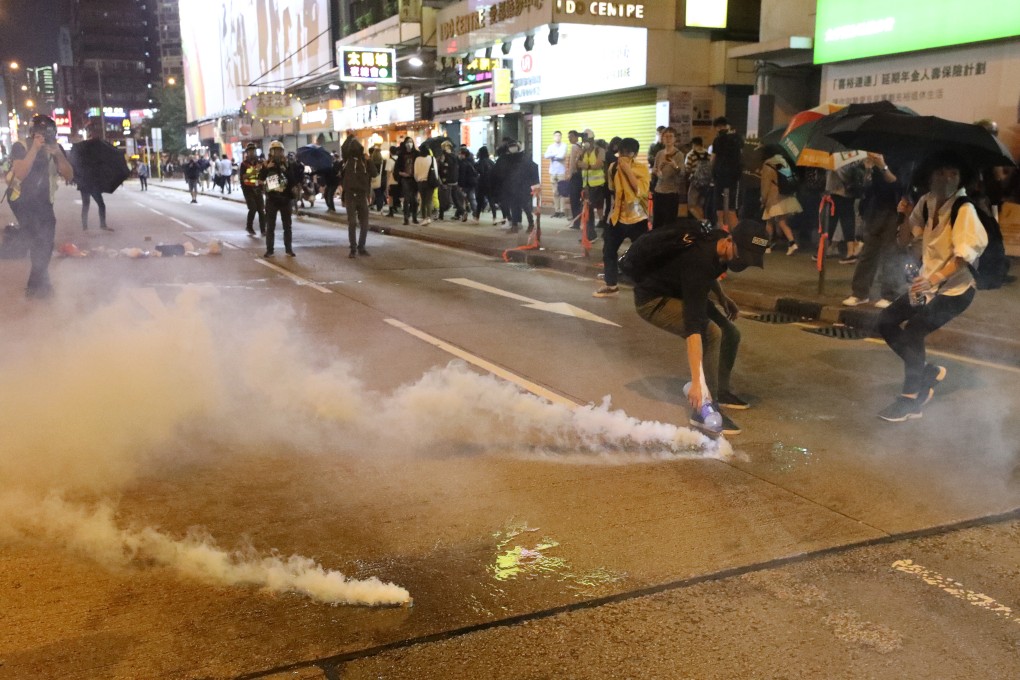 Anti-government protesters clash with police in Hong Kong’s Prince Edward area on Halloween. Photo: Dickson Lee