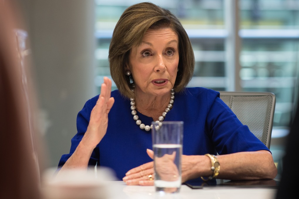 US House Speaker Nancy Pelosi speaks during an interview in New York on Friday. Photo: Bloomberg