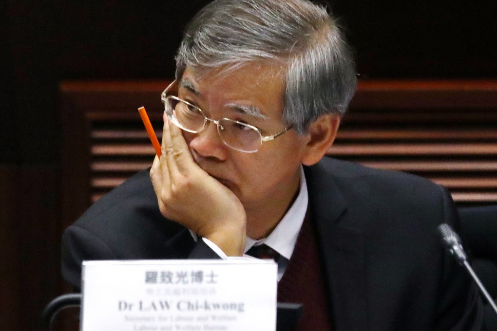 Secretary for Labour and Welfare Law Chi-kwong was asked by a lawmaker if he would condemn alleged police violence on social workers. Photo: Edmond So