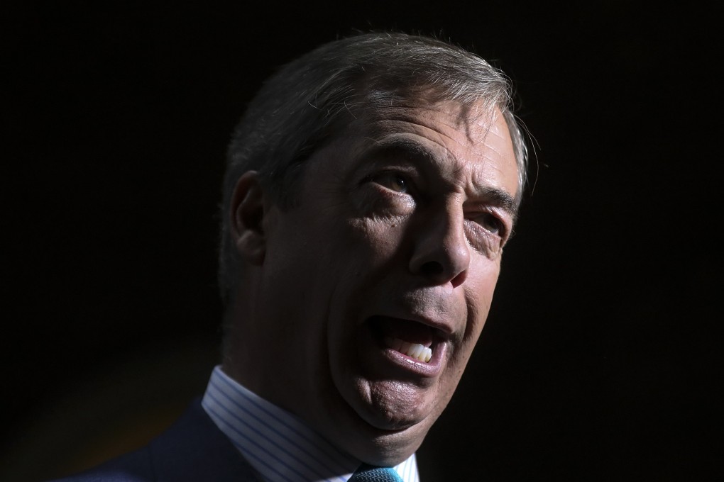 Nigel Farage, leader of the Brexit Party, speaks to the media on Friday. Photo: Bloomberg