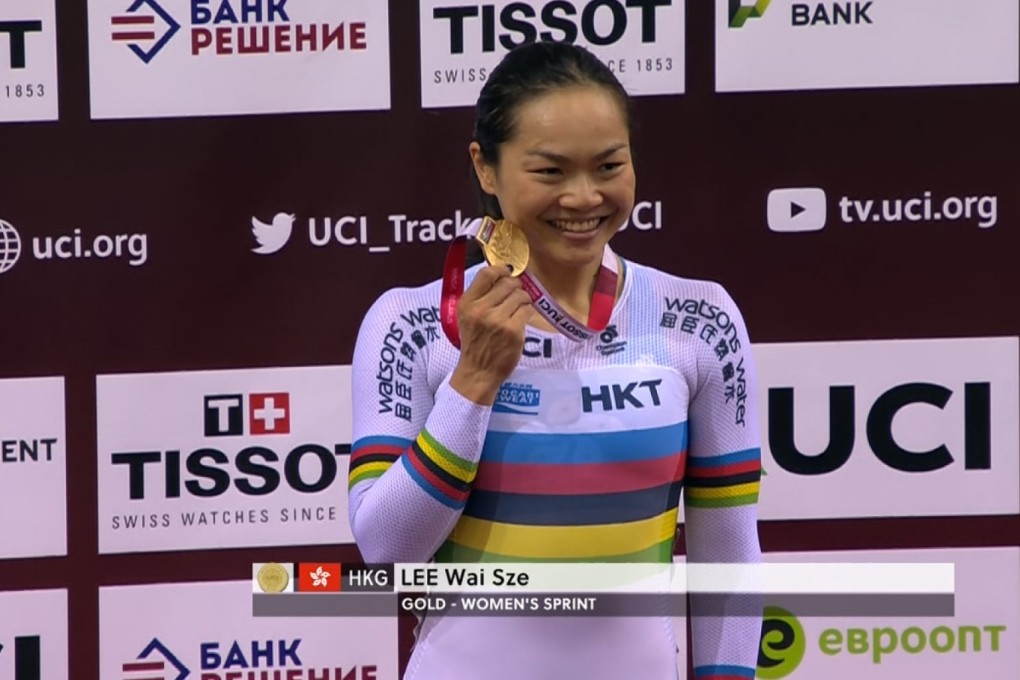 Sarah Lee with her World Cup sprint gold medal in Minsk, Belarus. Photo: UCI