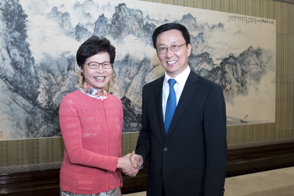 Carrie Lam, pictured with Vice-Premier Han Zheng last year, is due in Beijing on Wednesday for her first official meeting with Han since the Hong Kong protests took hold in the summer. Photo: Xinhua