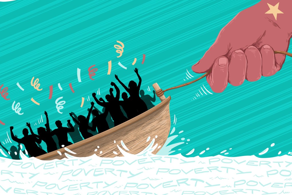China’s poverty rate – defined as the percentage of people living on the equivalent of US$1.90 or less per day – fell from 88 per cent in 1981 to 0.7 per cent in 2015.. Illustration: Kuen Lau