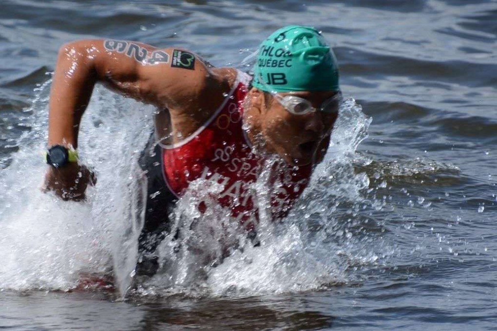 Wang Jiachao exiting the water on his way to winning the 2019 paratriathlon World Cup in Magog, Canada, in the PTS4 category. Photos: Handouts