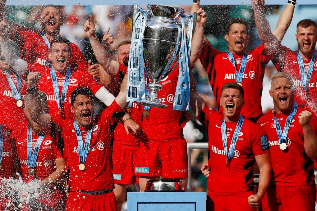 Saracens players celebrate winning the Premiership final in June. Photo: Reuters