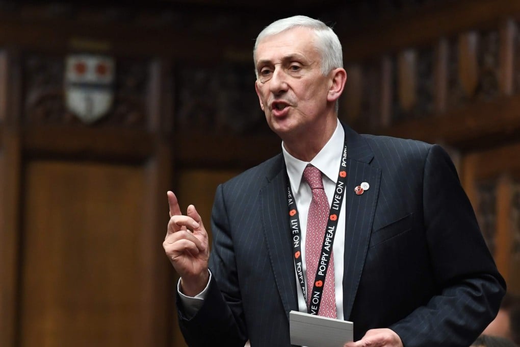 Lindsay Hoyle speaks in the House of Commons in London on Monday ahead of the vote for speaker. Photo: UK Parliament via AFP