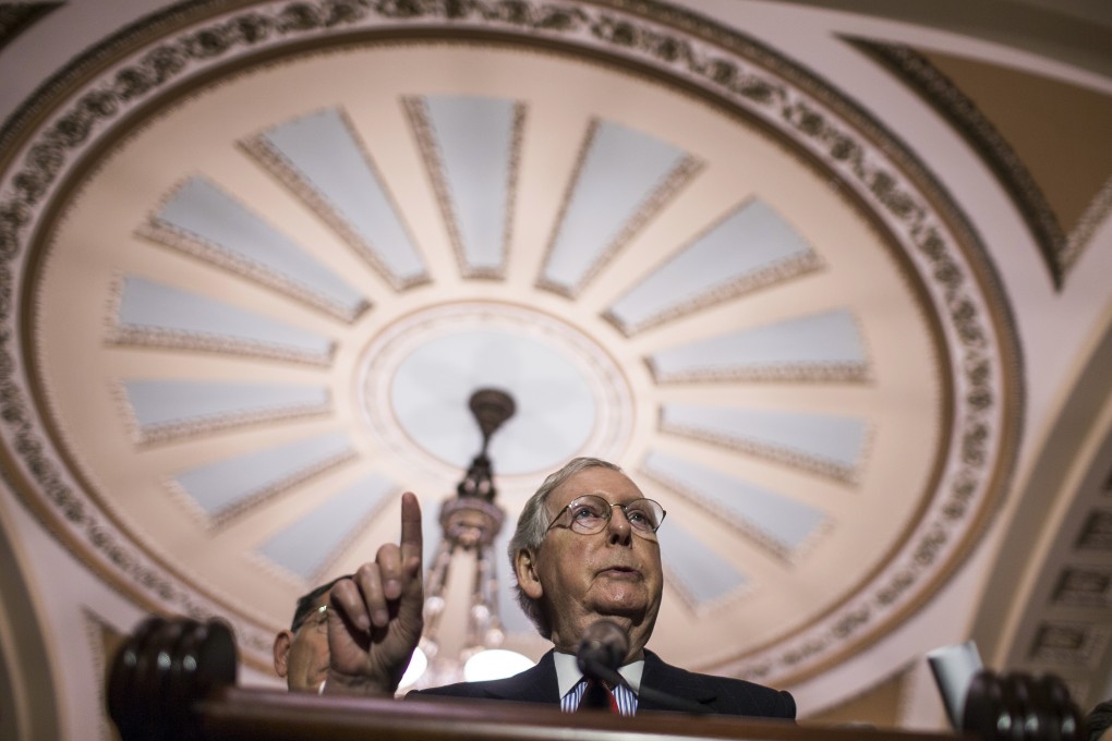 Senate Majority Leader Mitch McConnell speaks during a news conference on Capitol Hill in Washington on Tuesday. Photo: Bloomberg