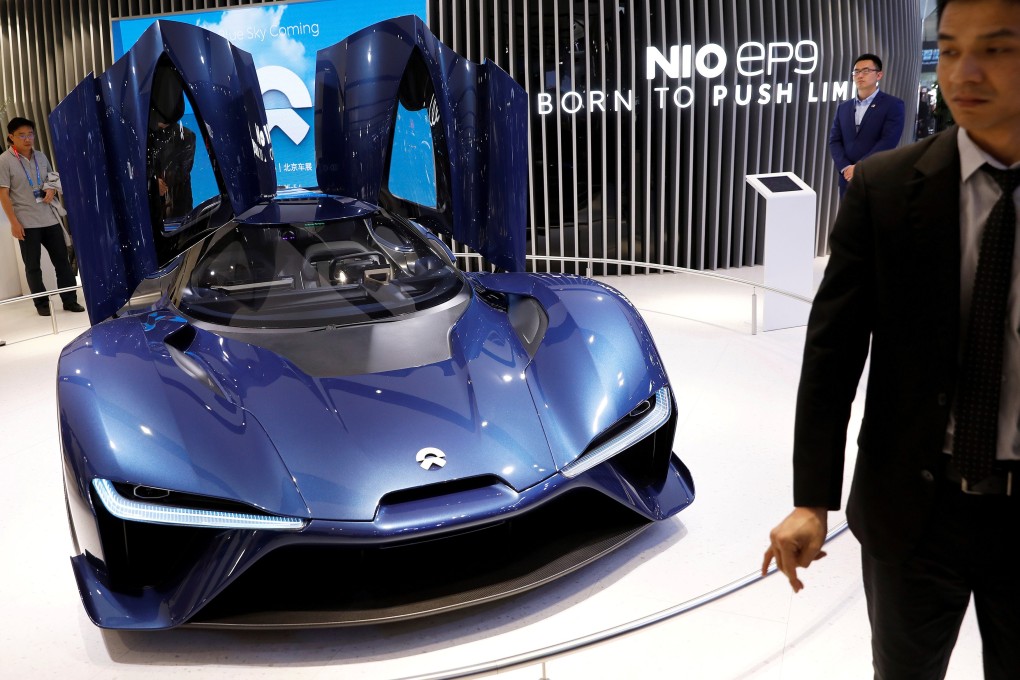 The EP9, a premium electric supercar made by Nio, is displayed at the Auto China 2018 motor show in Beijing on April 25, 2018. Photo: Reuters