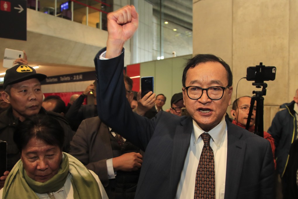 Sam Rainsy at Charles de Gaulle airport. Photo: AP