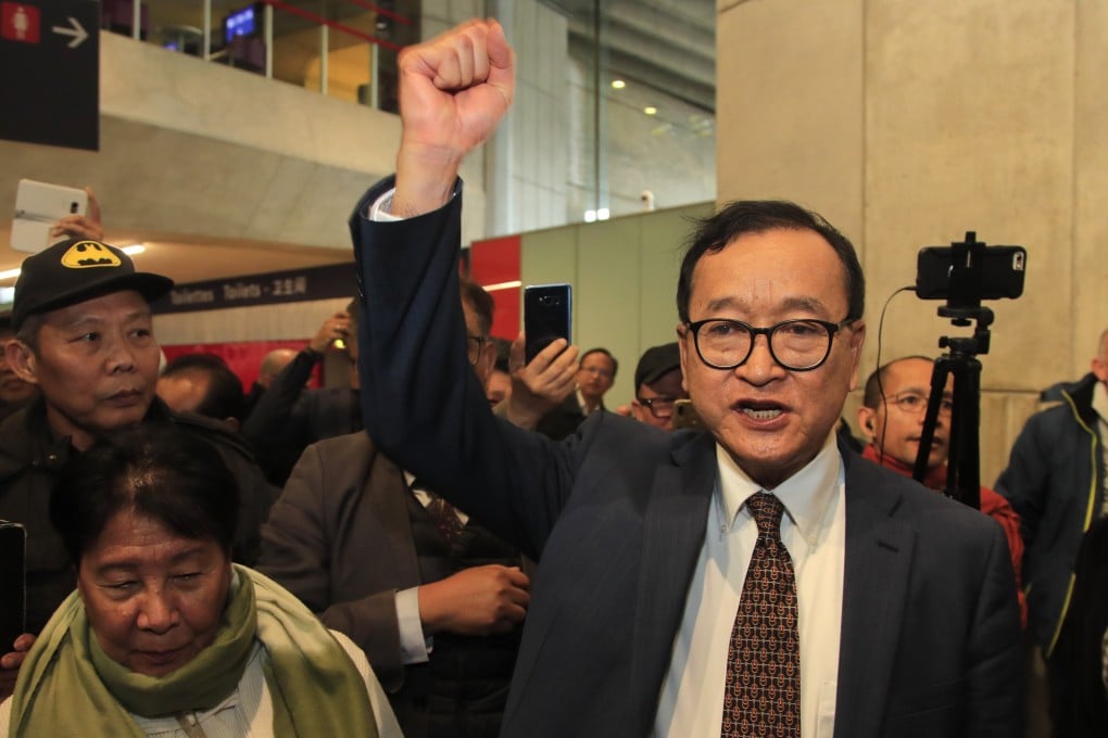 Sam Rainsy at Charles de Gaulle airport. Photo: AP