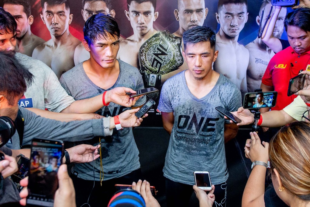 Eduard Folayang and Geje Eustaquiao of Team Lakay speak to the media at their open workout in Manila. Photo: One Championship