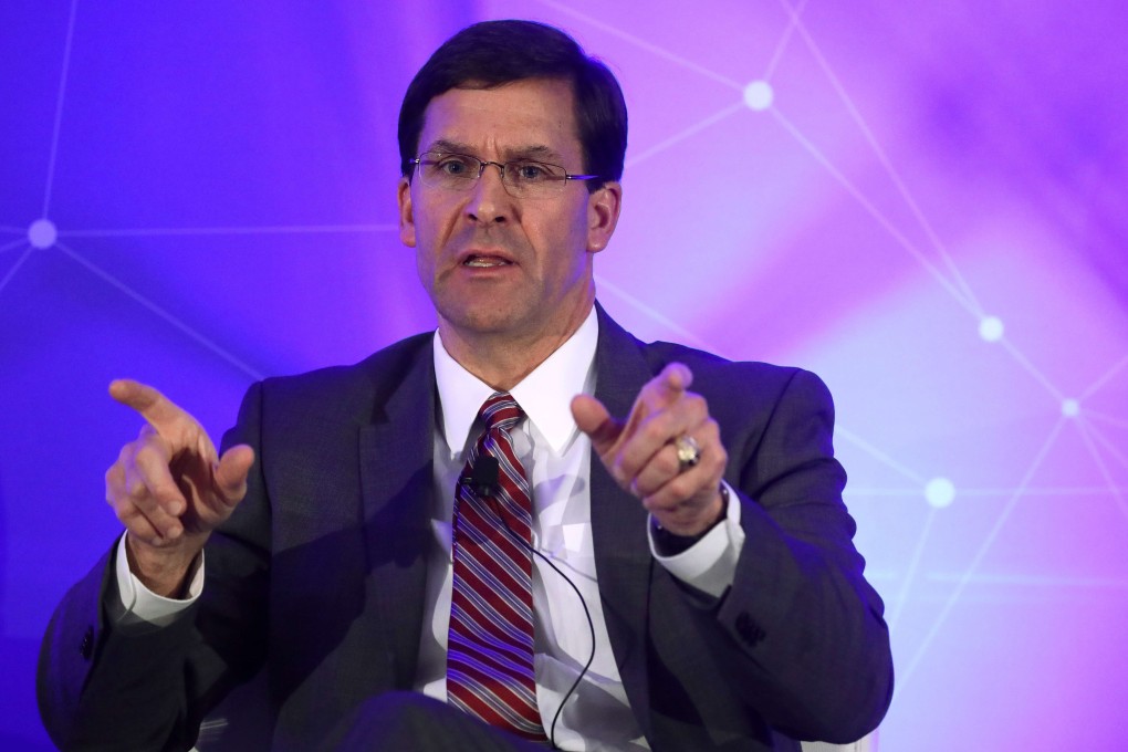US Defence Secretary Mark Esper (pictured speaking during a National Security Commission on Artificial Intelligence on Tuesday) called China America’s main “strategic competitor” in the field. Photo: AFP