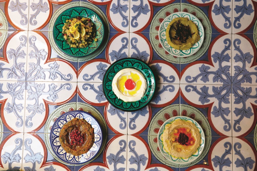 At Aziza restaurant in Kennedy Town you’ll find different meze dishes such as (top, from left) tabbouleh and bosara, labna (middle), and (bottom, from left) moutabel and hummus. More Middle Eastern restaurants have opened in Hong Kong since the first few in the 1980s and ’90s. Photo: Xiaomei Chen