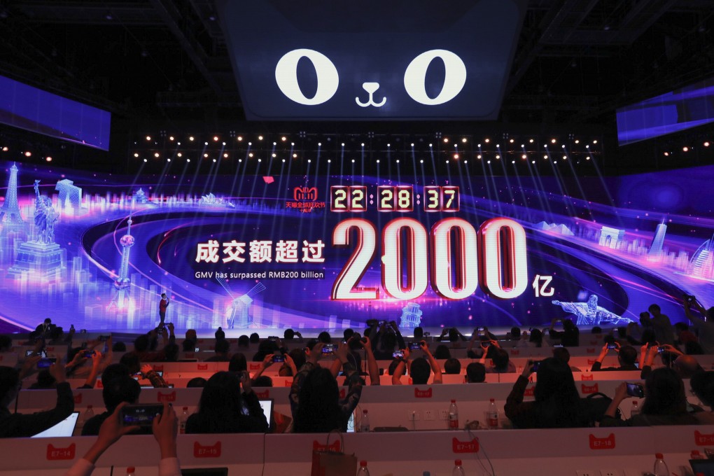 Gross merchandise volume reaches 200 billion yuan during the 2018 Alibaba Tmall 24-hour Singles’ Day Shopping Festival in Shanghai, on November 11, 2018. Photo: Simon Song