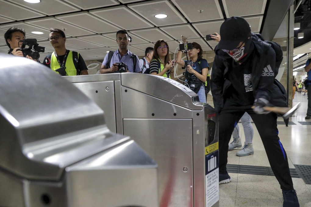 Turnstiles at Sha Tin MTR station take a beating during a recent protest. Photo: Edmond So
