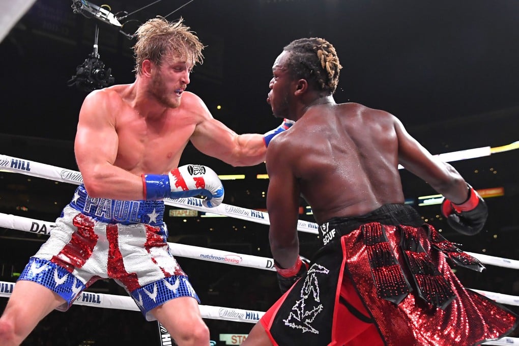 Logan Paul (left) and KSI exchange punches in their fight at Staples Centre, Los Angeles. Photo: APF