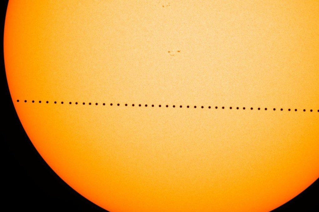 In this composite image provided by Nasa, the planet Mercury passes directly between the sun and Earth on May 9, 2016. Photo: Handout via AP