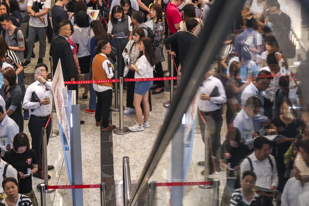Buyers queuing for Sun Hung Kai Properties’ flats at Cullinan West III in Nam Cheong on 26 September 2019. Photo: Xiaomei Chen