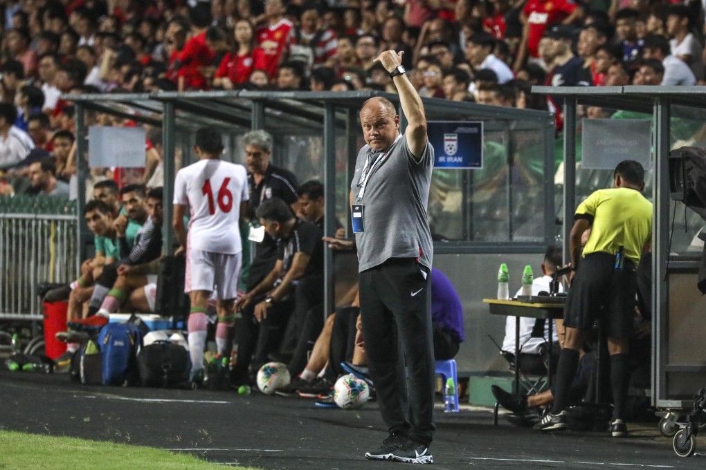 Hong Kong football team coach Mixu Paatelainen (centre) gestures during the Fifa World Cup 2022 qualifying match against Iran at Hong Kong Stadium in September. Photo: Felix Wong
