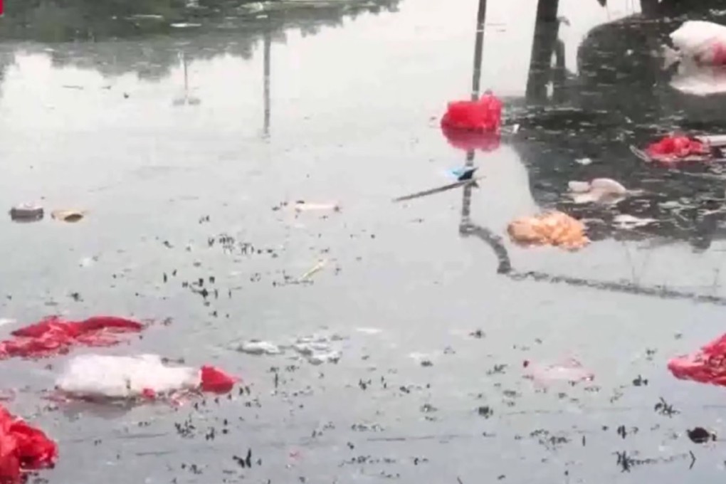 Waste is being dumped in the waters of the Meirentui Peninsula, contaminating drinking supplies, according to a CCTV report.Photo: Weibo