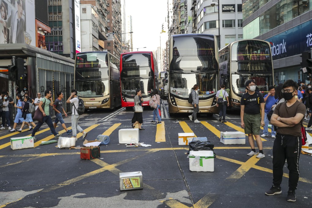 Anti-government protesters block traffic in Mong Kok. Photo: Edmond So